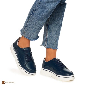 Pantofi Casual de dama din Piele naturala cu talpa groasa LF1319NAVY