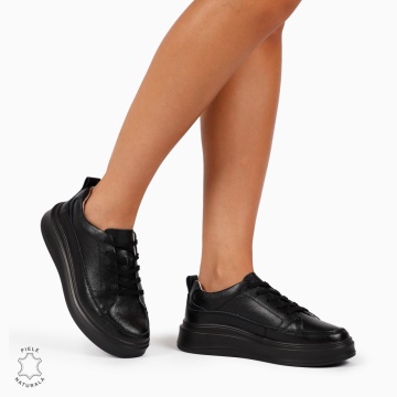 Pantofi Casual de dama din Piele Naturala CU TALPA INALTA LF1210 NEGRU