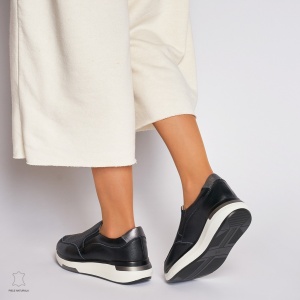 Pantofi casual de dama din piele naturala cu talpa platforma LF0015 Negri - Img 4