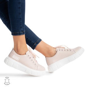 Pantofi Casual de dama din Piele naturala LF0527 Roz - Img 2