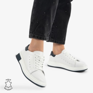 PANTOFI CASUAL DE DAMA DIN PIELE NATURALA LF0770 ALB CU BLEUMARIN
