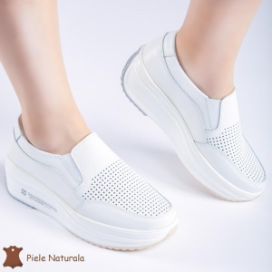 Pantofi Casual de dama perforati din Piele Naturala cu talpa inalta LF0165