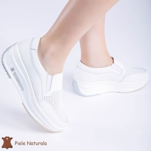 Pantofi Casual de dama perforati din Piele Naturala cu talpa inalta LF0165 - Img 2