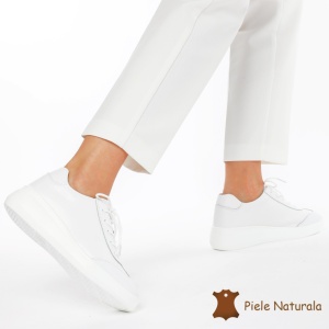 Pantofi casual elegante de dama din piele naturala LF0221 ALB