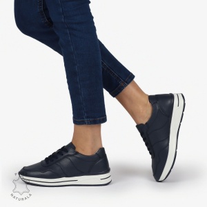 PANTOFI CASUAL Piele Naturala CU INCHIDERE SIRET SI MODEL PE TALPA LF1303 BLEUMARIN