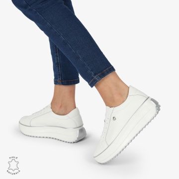 Pantofi CASUAL PIELE NATURALA cu talpa inalta LF1275 Alb - Img 3