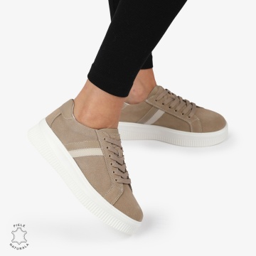 Pantofi CASUAL PIELE NATURALA Intoarsa cu linii decorative LF1270 Khaki