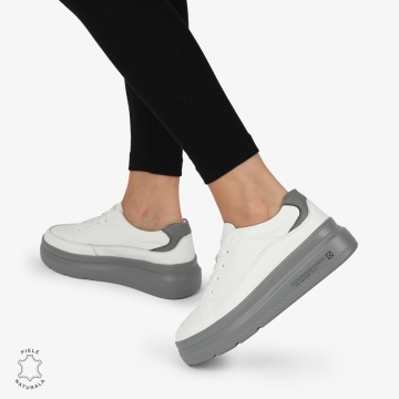 Pantofi CASUAL PIELE NATURALA LF1271 ALB CU GRI