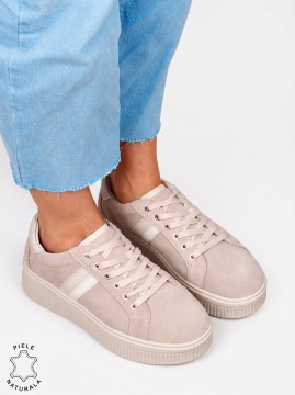 Pantofi casual sport din piele naturală întoarsă LF1811 Bej