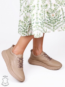 Pantofi damă din piele naturală cu aspect elegant LF1816 khaki