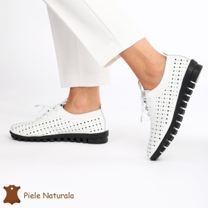 Pantofi Perforati dama din Piele Naturala cu mici perforatii LF0188 ALB - Img 2