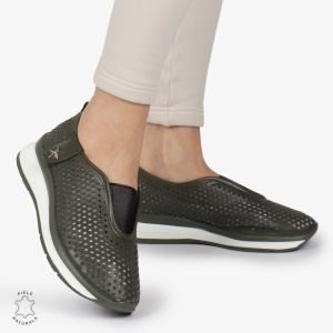 Pantofi Perforati Dama Piele naturală LF0098 VERDE INCHIS