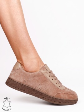 Pantofi sport casual damă din piele naturală întoarsă LF1809 Khaki - Img 2