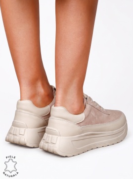 Pantofi sport damă din piele naturală cu finisaje premium LF1814 Bej - Img 3