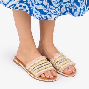 PAPUCI dama Piele ECOLOGICA CU strasuri stil Mexican LF1013 Culoare: Bej
