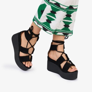 SANDALE Dama DIN PIELE ECOLOGICA INTOARSA CU PLATFORMA LF1023 Culoare: NEGRU - Img 2