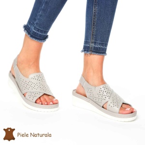 Sandale dama din Piele Naturala cu talpa inalta LF0205 GRI