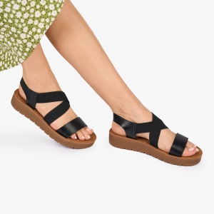 SANDALE dama Piele ECOLOGICA LF1009 CU ELASTIC Culoare: NEGRU
