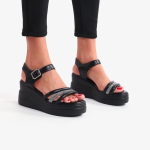 SANDALE DIN PIELE ECOLOGICA CU PLATFORMA SI STRASURI LF0741 - Img 2