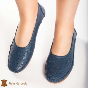 Balerini dama din Piele Naturala cu mici perforatii LF0180 BLEUMARIN