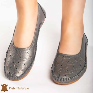 Balerini dama din Piele Naturala cu mici perforatii LF0180 PEWTER