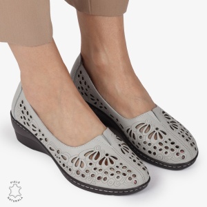 BALERINI dama din Piele naturala PERFORATA SLIP-ON CU TOC MIC LF1362 GRI