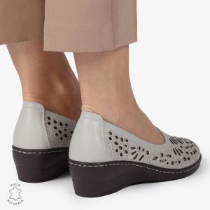 BALERINI dama din Piele naturala PERFORATA SLIP-ON CU TOC MIC LF1362 GRI - Img 2