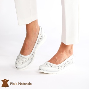 Balerini Dama Piele naturală LF0026 ALB