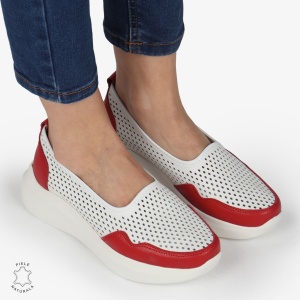Balerini Dama Piele naturală LF0103 ALB CU ROSU