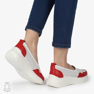 Balerini Dama Piele naturală LF0103 ALB CU ROSU - Img 4