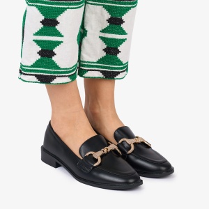 Mocasini DAMA din PIELE ECOLOGICA cu detaliu Auriu LF0961 CULOARE: Negru