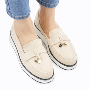 Mocasini DAMA din PIELE ECOLOGICA INTOARSA cu detaliu auriu LF0959 CULOARE: Bej - Img 6