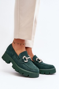 Mocasini DAMA din PIELE ECOLOGICA INTOARSA CU PIETRE STRALUCITOARE LF0974 CULOARE: Verde