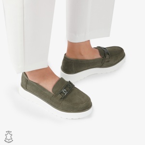 Mocasini dama din piele naturala Intoarsa LF0786 verde inchis - Img 2
