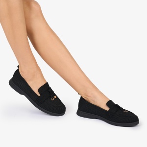 MOCASINI dama TEXTIL CU DETALIU AURIU LF1027 Culoare: NEGRU