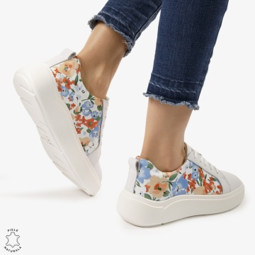 Pantofi Casual DAMA din PIELE Naturala cu imprimeu floral LF0949 CULOARE: Alb - Img 4
