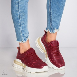 Pantofi Casual dama din Piele naturala cu talpa groasa LF0046 Bordo