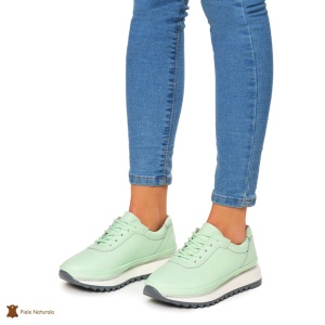 Pantofi Casual dama din Piele naturala cu talpa groasa LF0048 VERDE