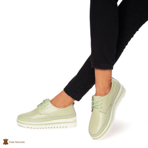 Pantofi Casual dama din Piele naturala cu talpa groasa LF0053 VERDE