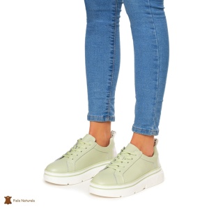 Pantofi Casual dama din Piele naturala cu talpa groasa LF0054 VERDE - Img 2