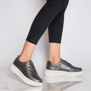 Pantofi Casual dama din Piele naturala cu talpa plata LF0042 PEWTER