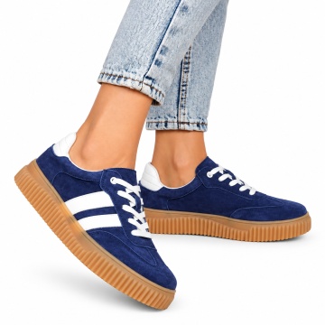 Pantofi Casual DAMA din Piele Naturala intoarsa, Model Retro LF1531ROYALBLUE
