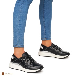 Pantofi Casual dama din Piele naturala LF0049 Negri - Img 3
