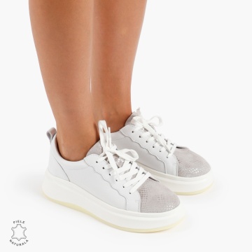 Pantofi Casual DAMA din PIELE Naturala LF0947 CULOARE: ALB CU ARGINTIU