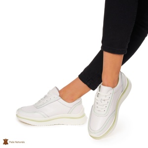 Pantofi casual dama din Piele naturală LF1325 ALB CU VERDE