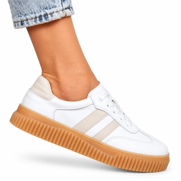 Pantofi Casual DAMA din PIELE Naturala , Model Retro LF1531 ALB - Img 2