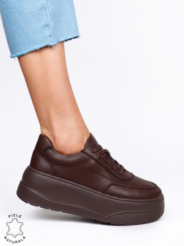 Pantofi casual damă din piele naturală, model sport LF1822 Cafeniu - Img 2