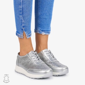 Pantofi casual dama din Piele Naturala Perforati cu model LF0714 ARGINTIU