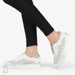 Pantofi Casual dama din piele naturala Perforati LF0782 ALB