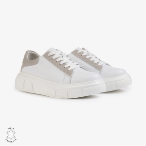 Pantofi Casual Dama Piele Naturala LF1000 Alb cu Gri - Img 2